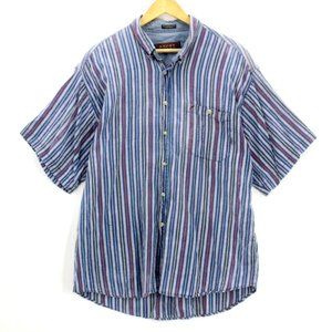 Vintage Bayou Sport Shirt Men's Blue Striped Short Sleeve Button Down 2XL 90's